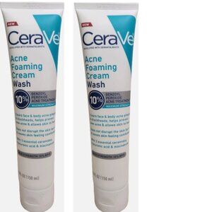 CeraVe Acne Foaming Cream Wash Benzoyl Peroxide 10% Maximum Strength 5oz 2PK